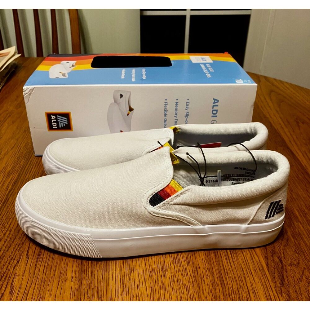 Ladies Size 10 Aldi Gear White Canvas Slip-ons NEW in box